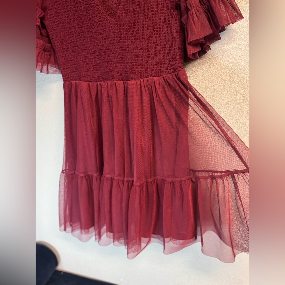 Boden Burgundy Smocked Tulle Tiered Mini Party Dress - Size US 8R romantic party - Picture 6 of 11